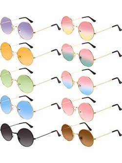 10 Paar Runde Hippie Sonnenbrille John 60's Stil Kreis Farbige Brille (Gold Rahmen 2) von Blulu