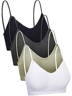 4 Stücke V Hals Cami Top BH Gepolstert Nahtlose Bralette Träger Schlafen BH für Damen Mädchen (Einfach Stil, L-XL) von Blulu