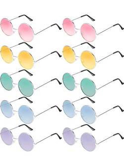 Blulu 10 Paar Runde Hippie Sonnenbrille John 60's Stil Kreis Farbige Gläser (Silber Rahmen) von Blulu
