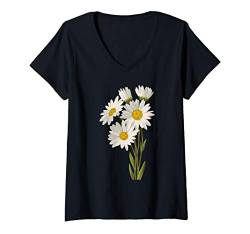 Damen Margeriten Weißes Gänseblümchen Blumen Geschenk T-Shirt mit V-Ausschnitt von Blumen Sommer Kleidung für Damen und Mädchen