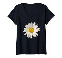 Damen Margeriten Weißes Gänseblümchen Blumen Kostüm Geschenk T-Shirt mit V-Ausschnitt von Blumen Sommer Kleidung für Damen und Mädchen