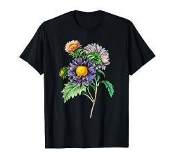 Vintage China Aster Blume Illustration Pflanzenliebhaber T-Shirt von Blumenkunst und botanische Pflanzen für Männer und