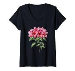 Vintage rosa Azaleen-Blumen-Illustrations-Blüten-Pflanzen-Li T-Shirt mit V-Ausschnitt von Blumenkunst und botanische Pflanzen für Männer und