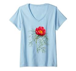 Weinlese-Pfingstrose-Blumen-Illustrations-Blüten-Pflanzen-Li T-Shirt mit V-Ausschnitt von Blumenkunst und botanische Pflanzen für Männer und