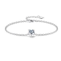 Bo&Pao Herz Armband Damen mit Zirkonia in Sterling Silber 925, Armkettchen Mädchen mit weiß Stein in Herzform, 21 cm, verstellbar von Bo&Pao