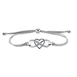 Bo&Pao Infinity Herz Seil Armband Mädchen/Damen Sterling Silber mit Unendlichkeitszeichen, 23 cm, verstellbar, Grau von Bo&Pao