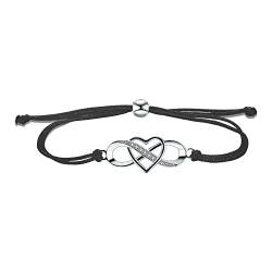 Bo&Pao Infinity Herz Seil Armband Mädchen/Damen Sterling Silber mit Unendlichkeitszeichen, 23 cm, verstellbar, Schwarz von Bo&Pao