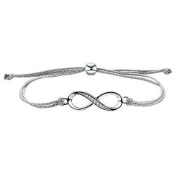 Bo&Pao Infinity Seil Armband Mädchen/Damen Sterling Silber mit Unendlichkeitszeichen, 23 cm, verstellbar, Grau von Bo&Pao