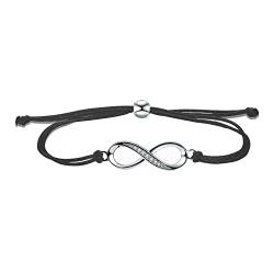 Bo&Pao Infinity Seil Armband Mädchen/Damen Sterling Silber mit Unendlichkeitszeichen, 23 cm, verstellbar, Schwarz von Bo&Pao