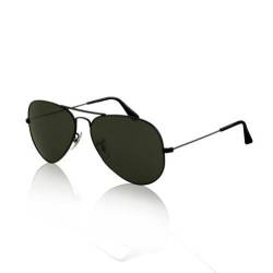 BoGoo Piloten-Sonnenbrille im Retro-Stil, Metallrahmen, Unisex, für Damen und Herren, UV400-Schutz, Schwarzer Rahmen, schwarze Linse, 55mm x 60mm von BoGoo