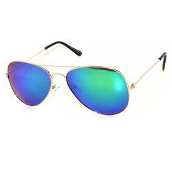 Pilot Style Retro Metallrahmen Erwachsene Unisex Damen Herren Sonnenbrille UV400 Schutz, Goldener Rahmen, blaue Spiegellinse von BoGoo