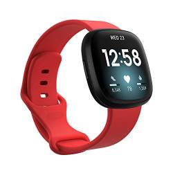 BoLuo Armband Kompatibel mit Fitbit Versa 3/Fitbit Sense,Silikon Ersatzband Watch Bracelet Verstellbares Silikonband Strap,Uhrenarmband Armbänder Bracelet für Fitbit Versa 3/Fitbit Sense (rot, L) von BoLuo