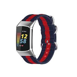 BoLuo Armband für Fitbit Charge 5 Band, Genuine Nylon Ersatzband Watch Armband Silikonband Strap, Uhrenarmband Bracelet Armbänder Wrist Strap für Fitbit Charge 5 Watch Accessories (Blau Rot) von BoLuo