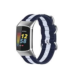 BoLuo Armband für Fitbit Charge 5 Band, Genuine Nylon Ersatzband Watch Armband Silikonband Strap, Uhrenarmband Bracelet Armbänder Wrist Strap für Fitbit Charge 5 Watch Accessories (Blau Weiss) von BoLuo