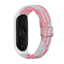 BoLuo Watch Armband für Xiaomi Mi Band 6,Nylon Braided Stretch Solo Loop Ersatzband Watch Armband Strap,Uhrenarmband Armbänder Bracelet für Xiaomi Mi Band 6 5 4 3 Watch Accessories (weiß rosa) von BoLuo