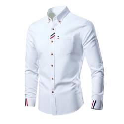 BoShiNuo Lässige weiche dünne Herrenhemden aus Baumwolle Slim Fit Business-Langarmhemd männliches Revers Streetwear White S von BoShiNuo