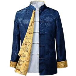 BoShiNuo Männer Chinesischen Drachen Hemd Kung Fu Mäntel China Jahr Tang-anzug Traditionelle Kleidung Für Männer Jacken Hanfu Männer Kleidung Yellow Blue XL von BoShiNuo