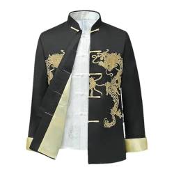 BoShiNuo Männliche Kleidung Stickerei Drachen Tangsuit Traditionelle Chinesische Kleidung Für Männer Hemd Top Jacke Cheongsam Hanfu Vintage Black Jacket M von BoShiNuo