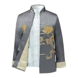 BoShiNuo Männliche Kleidung Stickerei Drachen Tangsuit Traditionelle Chinesische Kleidung Für Männer Hemd Top Jacke Cheongsam Hanfu Vintage Gray Jacket XL von BoShiNuo