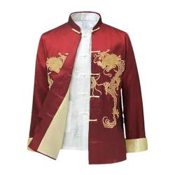 BoShiNuo Männliche Kleidung Stickerei Drachen Tangsuit Traditionelle Chinesische Kleidung Für Männer Hemd Top Jacke Cheongsam Hanfu Vintage Red Jacket XL von BoShiNuo