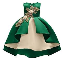 2020 Mädchenkleid, Plissee, Zweifach, Rundhalsausschnitt, ohne Ärmel, verziert mit Blumen, Relief, elegantes Prinzessinnen-Kleid, für Partys, Hochzeit Gr. 140 cm , grün von Boan