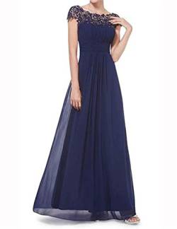 Boan Damen-Maxikleid, Plissee, aus Spitze + Chiffon, ohne Ärmel, hohe Taille, elegantes Kleid für Abend, Zeremonie, Party, blau, X-Large von Boan