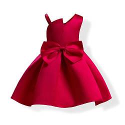 Boan Kleid für Mädchen, eleganter Kragen, Schulterfrei, mit Schulterriemen, Prinzessinnen-Kleid, verziert mit Schleife, für Alltag, Abend, Party, Hochzeit Gr. 130 cm , rot von Boan