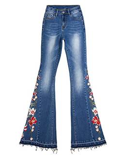 Damen Slim Jeans Jeans Jeans Denim Denim Normale Größe mit Blumen bestickt groß Größe Plus, blau, 32 von Boan