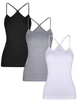 3 Stück Damen Leibchen Nahtlos Basic Strecken Cami mit Y-Back Spaghetti Riemen Tank Tops, 3 Farben (XXL Größe) von Boao