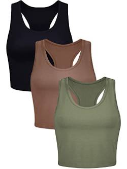 3 Stück Frauen Basic Ärmellos Racerback Crop Tank Top Kurz Sport Crop Top, Schwarz, Kaffee, Armeegrün, Klein von Boao