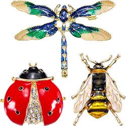3 Stück Strass Kristall Brosche, Süße Biene Fliegen Insekten Brosche, Libelle Broschen, Marienkäfer Brosche für Mode Dekoration und Geschenk für Freunde von Boao