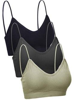 3 Stück V Ausschnitt Tube Top BH Nahtlos Gepolsterter Leibchen Bandeau Sport BH Schlafen BH mit Elastischen Gurte (Schwarz, Oliv, Tiefgrau, S-M,) von Boao