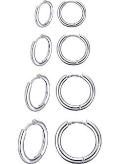 4 Paare Edelstahl Creolen Ohrringe Kleine Knorpel Hoop Ohrringe Nase Lippen Ringe für Männer und Damen (8 mm, 10 mm, 12 mm, 14 mm, Stahlfarbe) von Boao