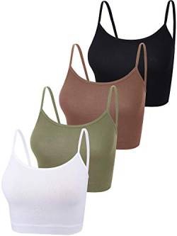 4 Stück Basic Crop Tank Tops Ärmelloses Racerback Crop Sport Baumwoll Top für Damen (Schwarz, Kaffee, Grün, Weiß, S) von Boao