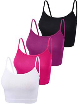 4 Stück Basic Crop Tank Tops Ärmelloses Racerback Crop Sport Baumwoll Top für Damen (Schwarz, Lila, Rose Rot, Weiß, L) von Boao