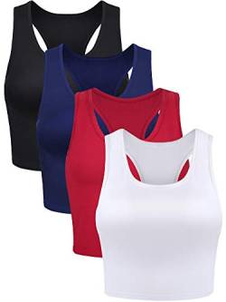 4 Stück Basic Crop Tank Tops Ärmelloses Racerback Crop Sport Baumwoll Top für Damen (Schwarz, Weiß, Weinrot, Marineblau, Medium) von Boao