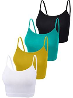 Crop-Top für Damen, Tanktop mit Spaghetti-Trägern, bauchfrei, Basic-Sport-Crop-Cami, halbe Camisole für Teenager-Mädchen, 4er-Pack, Groß von Boao