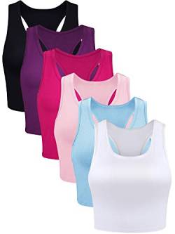 6 Stücke Basic Crop Tank Tops (Schwarz, Lila, Rose Rot, Weiß, Hellblau, Rosa, L) von Boao