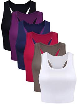 6 Stücke Basic Crop Tank Tops (Schwarz, Weiß, Weinrot, Marine, Lila, Kaffee, M) von Boao