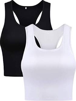 BOAO 2 Stück Crop Tank Top Basic Ärmelloses Crop Top Workout Racerback Beschnitten Tank Sport Top für Frauen von Boao