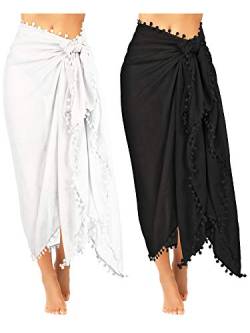 Boao 2 Stücke Frauen Strand Sarong Pareo Badeanzug mit Quaste (Schwarz, Weiß) von Boao