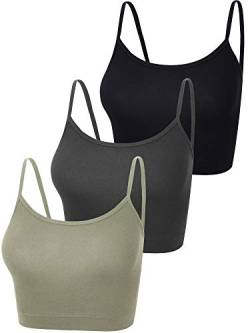 Boao 3 Stück Crop Camisole Top Spaghetti Strap Tank ärmellos bauchfreies Tank Top für Frauen Sport, Schwarz, Dunkelgrau, Grün, X-Groß von Boao