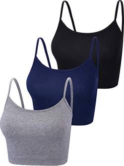 Boao 3 Stück Crop Camisole Top Spaghettiträger Tank Ärmellos Crop Tank Top für Frauen Sport, Schwarz, Dunkelgrau, Marineblau, X-Groß von Boao