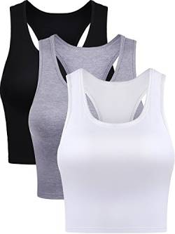 Boao 3 Stück Crop Tank Top Basic Ärmelloses Crop Top Trainieren Fitnessstudio Abgeschnitten Tank Sport für Frauen (Schwarz, Weiß, Grau, S) von Boao