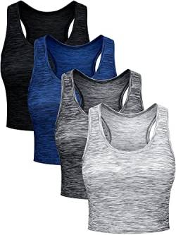 Boao 4 Stück Basic Crop Tank Tops Ärmellos Racerback Crop Sport Top für Damen, Schwarz, Blau, Braun, Weiß, Mittel von Boao