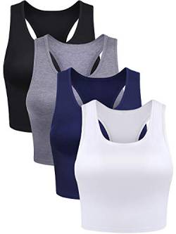 Boao 4 Stück Basic Crop Tank Tops Ärmellos Racerback Crop Sport Top für Damen, Schwarz, Weiß, Dunkelgrau, Marineblau, X-Groß von Boao