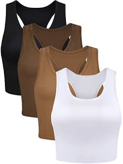 Boao Crop-Tanktops für Damen, ärmellos, Racerback, Sporttop, 4 Stück, Groß von Boao