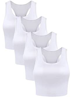 Boao bauchfreie Tanktops für Damen, ärmellos, Racerback-Design, Sporttop, 4 Stück, Weiss/opulenter Garten, Klein von Boao