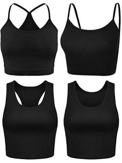 Boao 4 Stück Crop Tops für Frauen, Basic Workout Tops Spaghettiträger Tank Tops Ärmellos Racerback Cami für Sport Gym, Schwarz, Groß von Boao