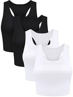 Boao Bauchfreies Basic-Tanktop für Damen, ärmellos, Racerback-Design, Sporttop, 4 Stück, schwarz, weiß, Groß von Boao